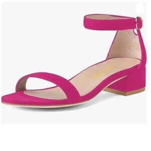 XYD Fuchsia Open Toe Ankle Strap Buckled Low Chunky Heel Dress Sandals